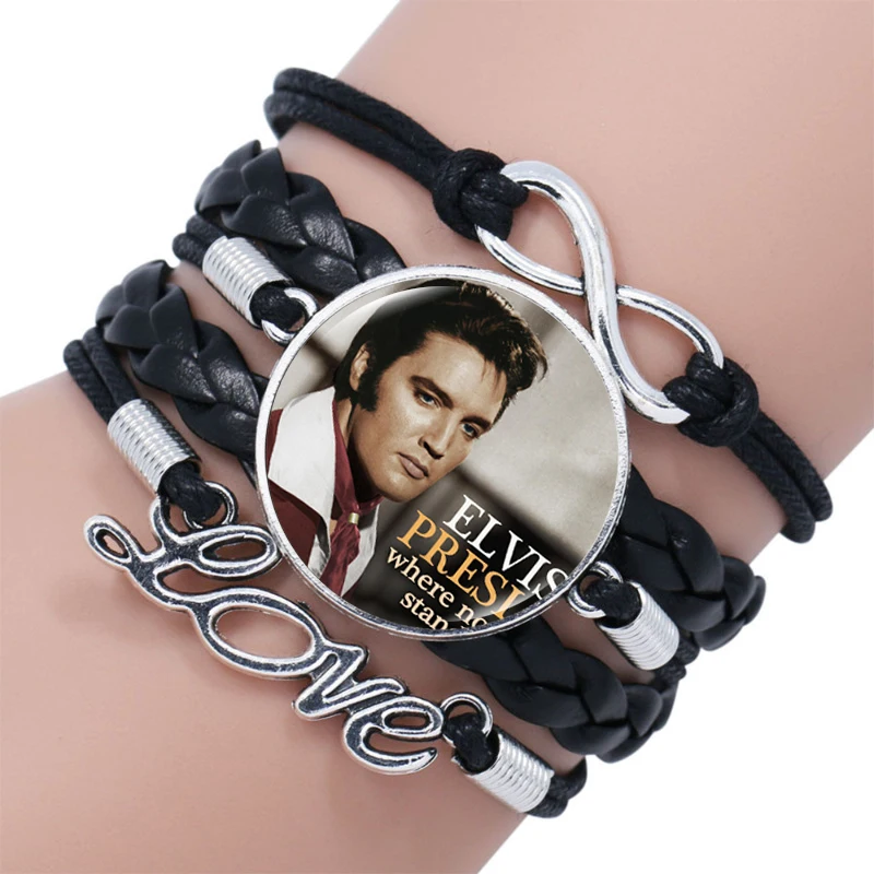 Elvis Rock Singer Bracelet for Men Women Popular Star Photo Handmade Multilayer Leather Bangles Fans Gift