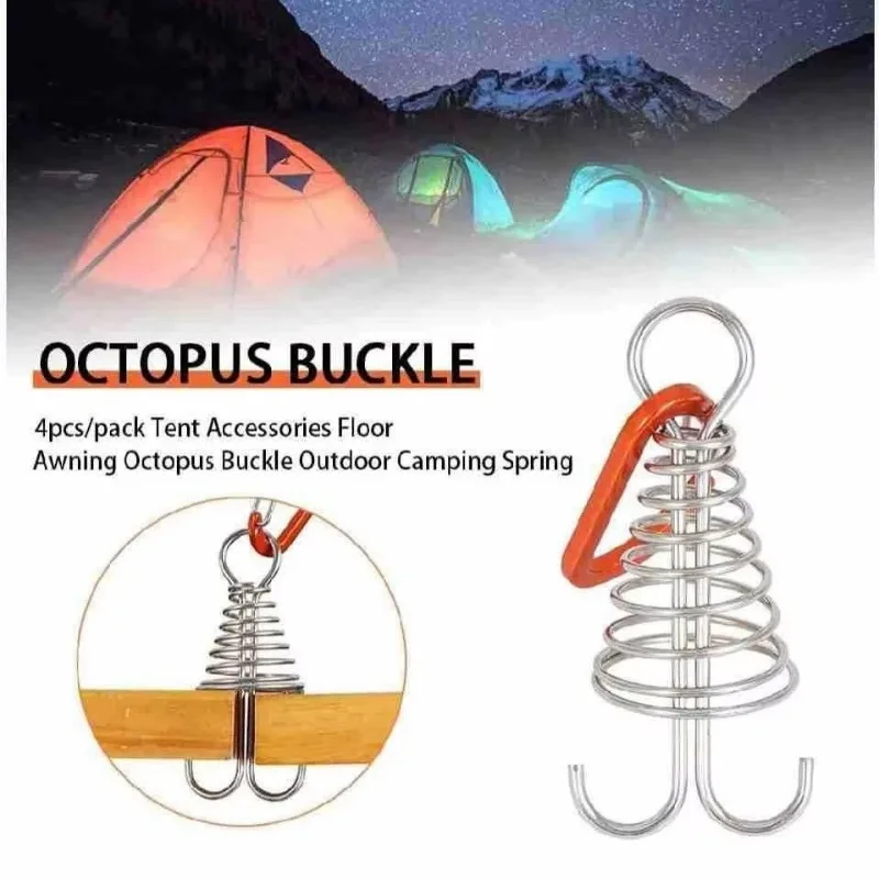 4pcs outdoor camping octopus wind rope fixing buckle wooden deck gap fixing nail with spring tent wind rope hook