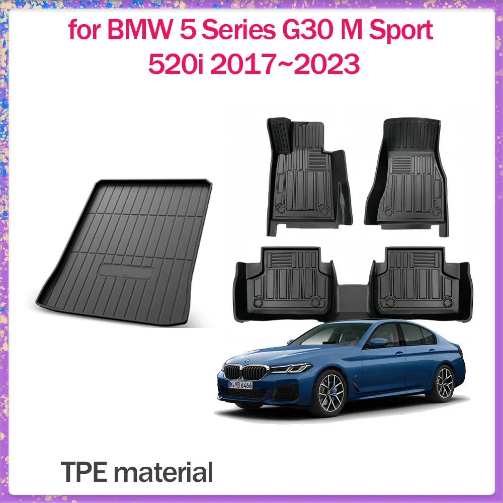 

Car Floor Mat for BMW 5 Series G30 M Sport 520i 2017~2023 TPE Foot Interior Liner Waterproof Trunk Pad Carpet Custom