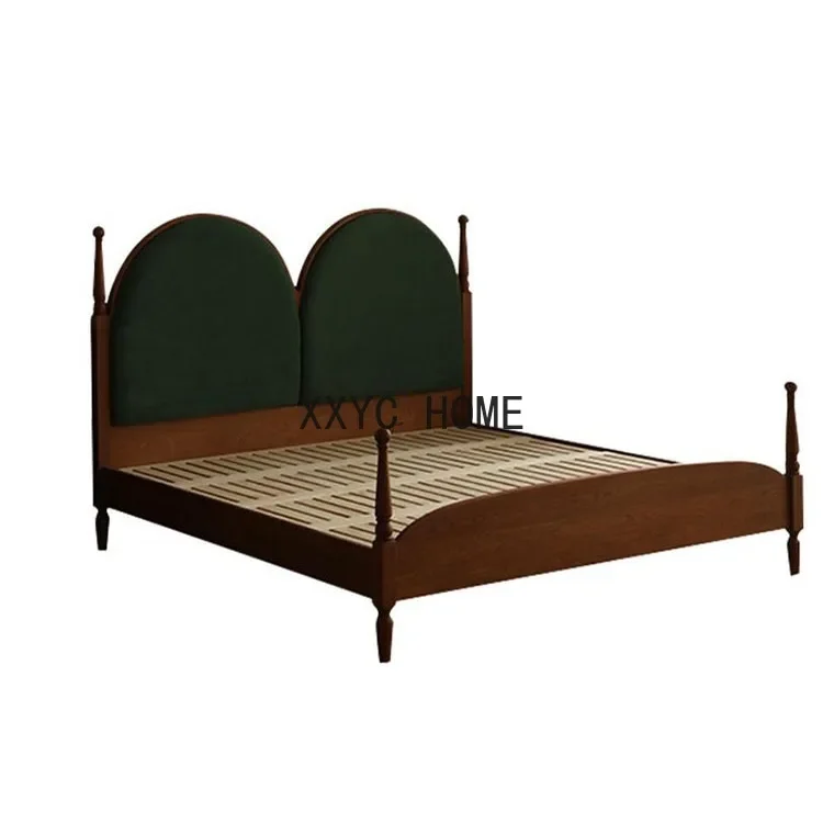 

Кровать из массива дерева, светлая роскошная мягкая сумка для главной спальни, двуспальная кровать, спинка из вишневого дерева, большая кровать