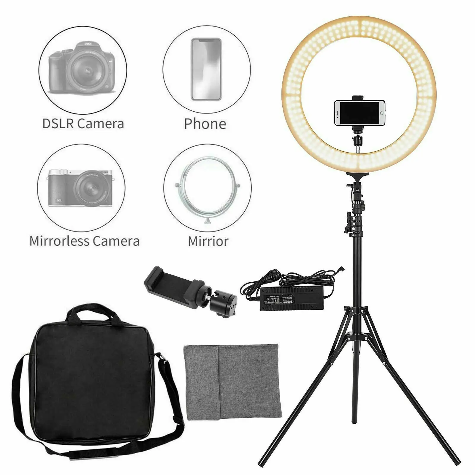 LED Ring Light Kit with Tripod Stand 18 inch Ring Light Dimmable 6000K for Makeup Phone Camera SMD LED Video Makeup Light Lamp