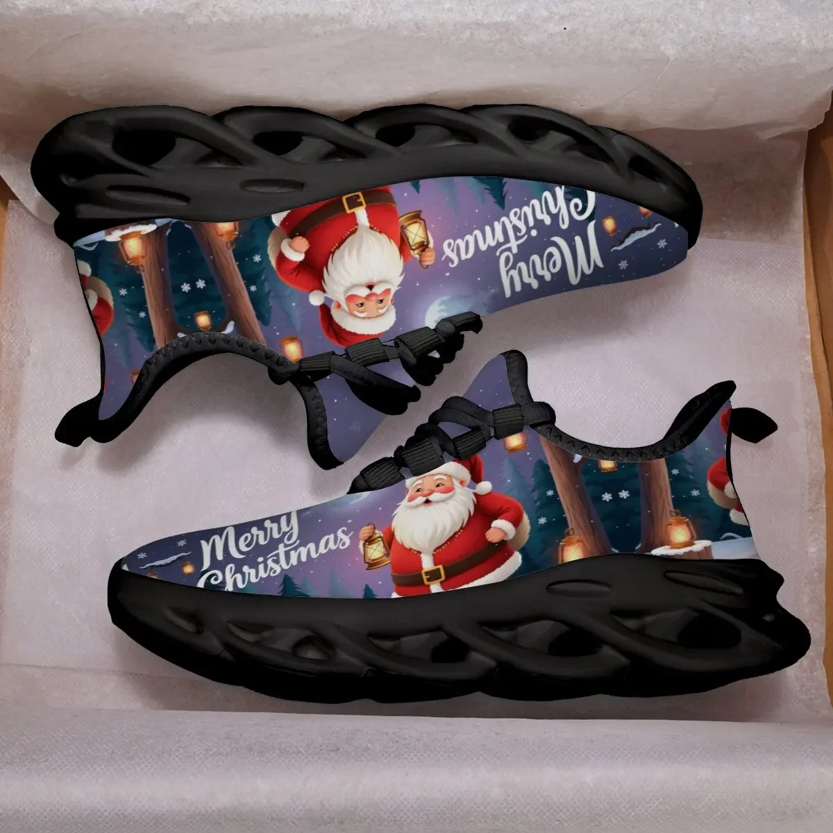 Sepatu Olahraga Ringan Bertema Festival Natal untuk Anak-Anak dengan Desain Kasual, Ukuran Besar, Lembut, dan Bernapas dengan Tali Sepatu