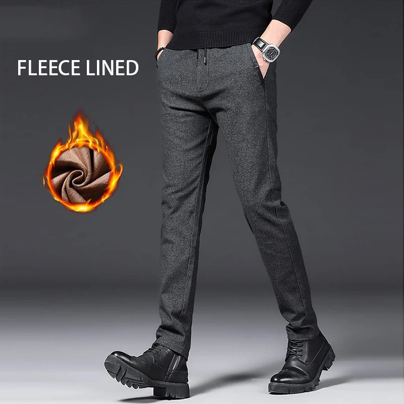

Men Winter Warm Fleece Lined Suit Pants Male Thickened Korean Style Casual Blazer Pants Regular Comfortable Trousers