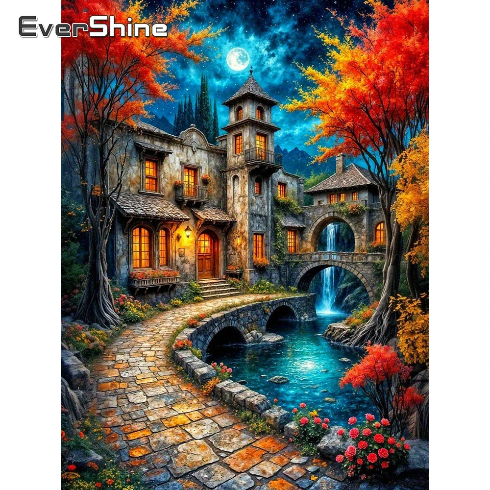Evershine Diamant-Gemälde, Straße, voller Bohrer, quadratisch, Stickerei, Landschaftsbild, Strasssteine, Kunst, Mosaik, Haus, Urlaubsgeschenke