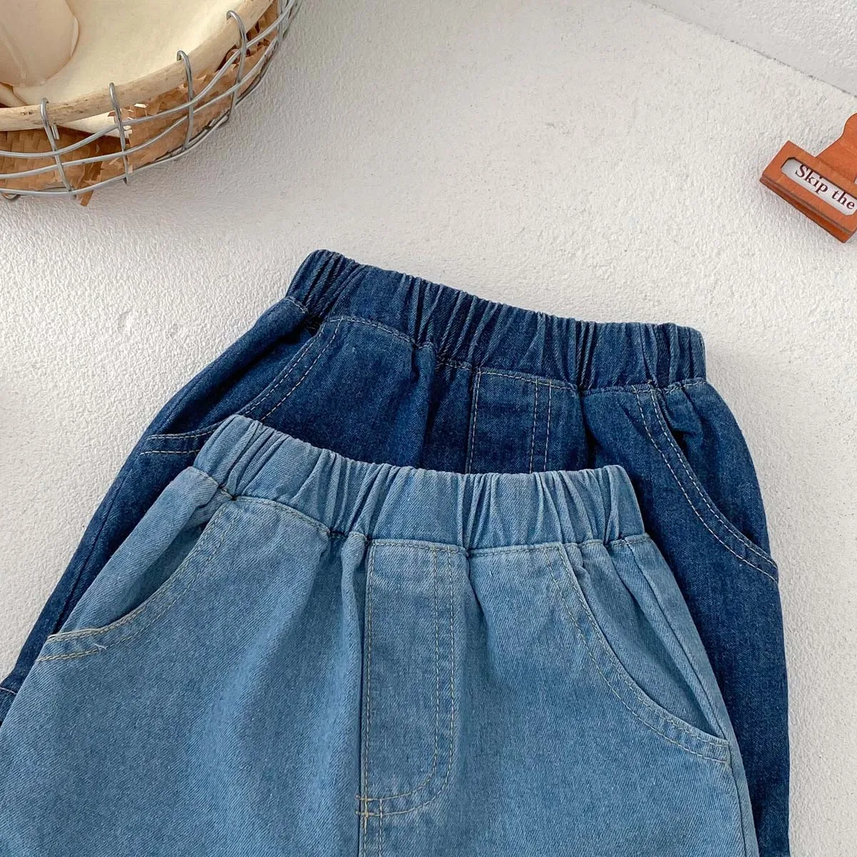 Hot Summer 2024 Toddler Girls Boys Denim Shorts Solid Elastic Waist Brief Muslim Children Girls Shorts with Pockets