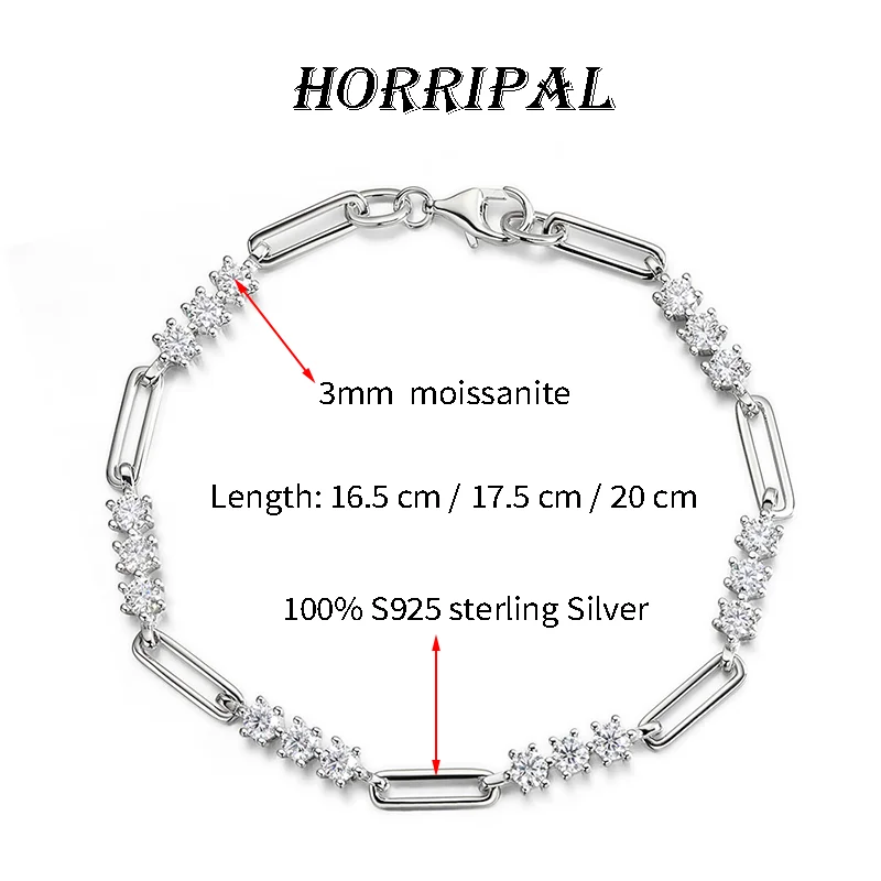 

HORRIPAL 3mm D VVS1 Moissanite Bracelet For Women GRA Certified 925 sterling Silver New Stylish Layered Designer Trends Jewelry