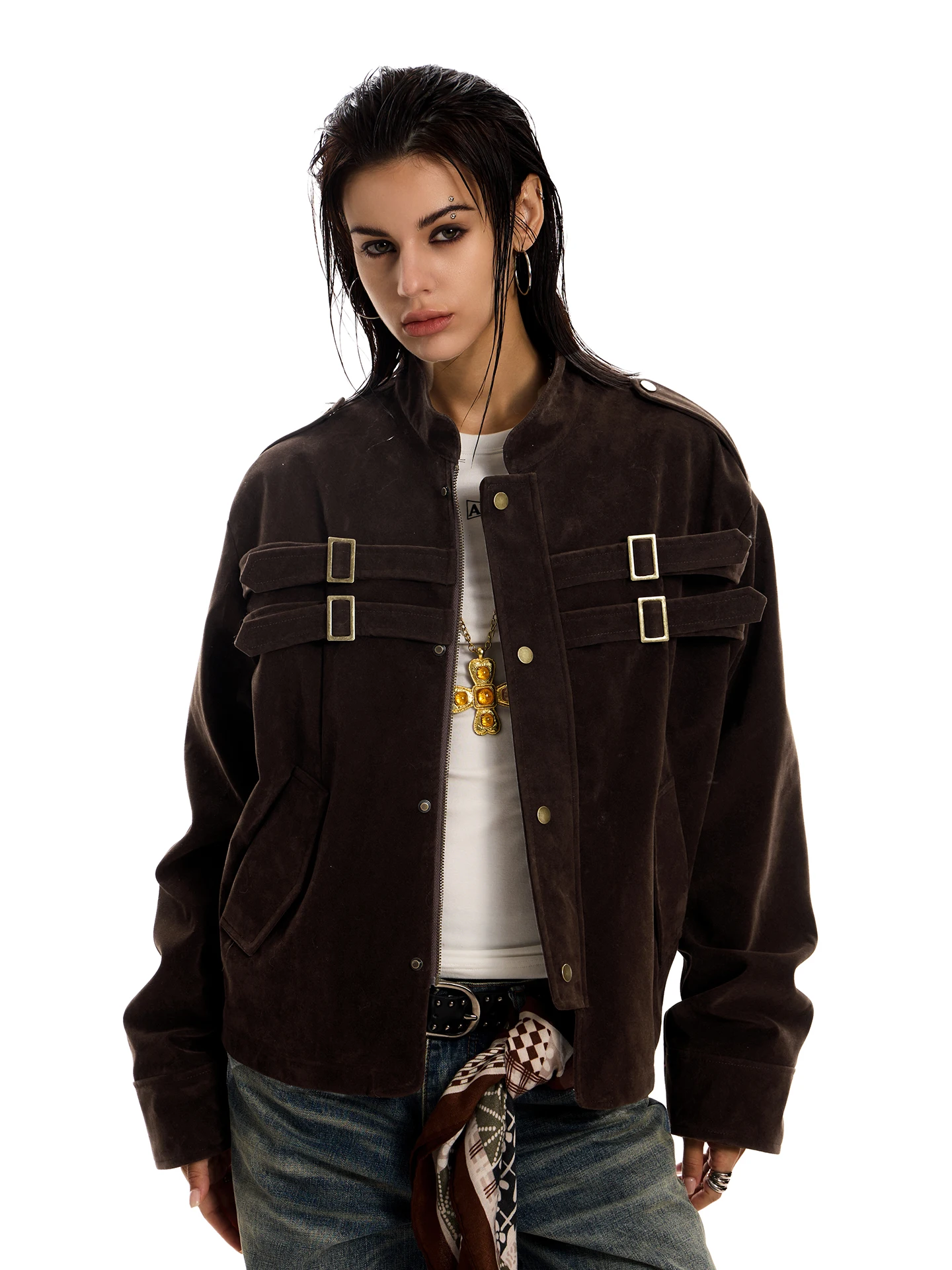 

Ретро-куртка в американском стиле из замши с пэчворком для мужчин и женщин, универсальная, для пар, верхняя одежда