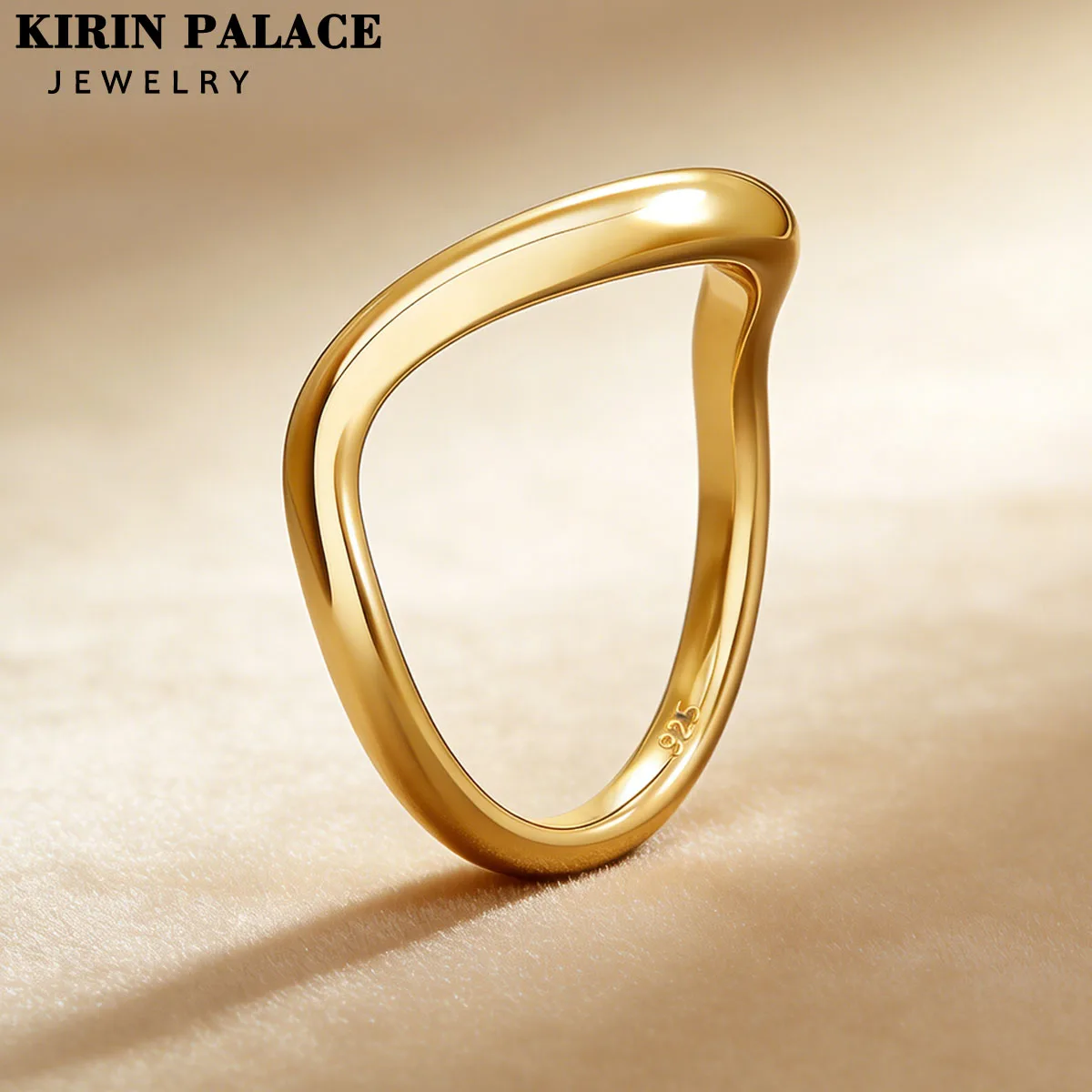 

925 Silver Asymmetrical Curved 18K Gold Plated High End Fashionable Jewelry Minimalist Stacking Ring for Women Daily Party Gifts