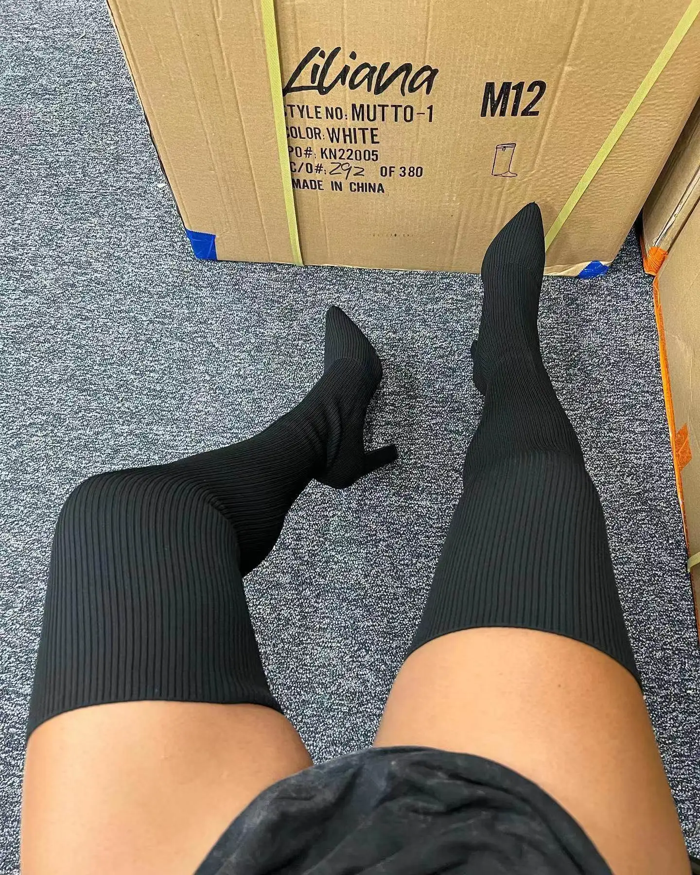 

High Heel Knitted Knee High Boots Women's Large Size 43 Long Tube Boots Fashionable All Seasons Uppers with Fine Heel