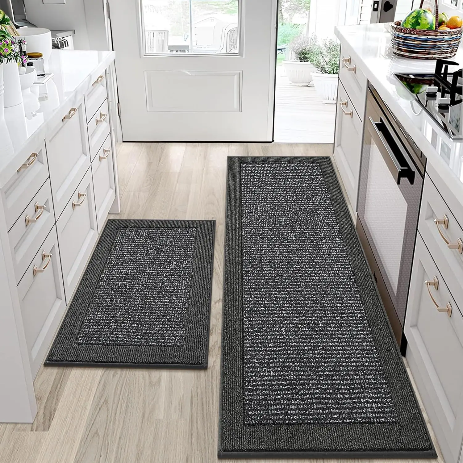 

Non-Slip Kitchen Rugs Set of 2 - Absorbent & Stain Resistant, Machine Washable, 24x36+24x60, Charcoal