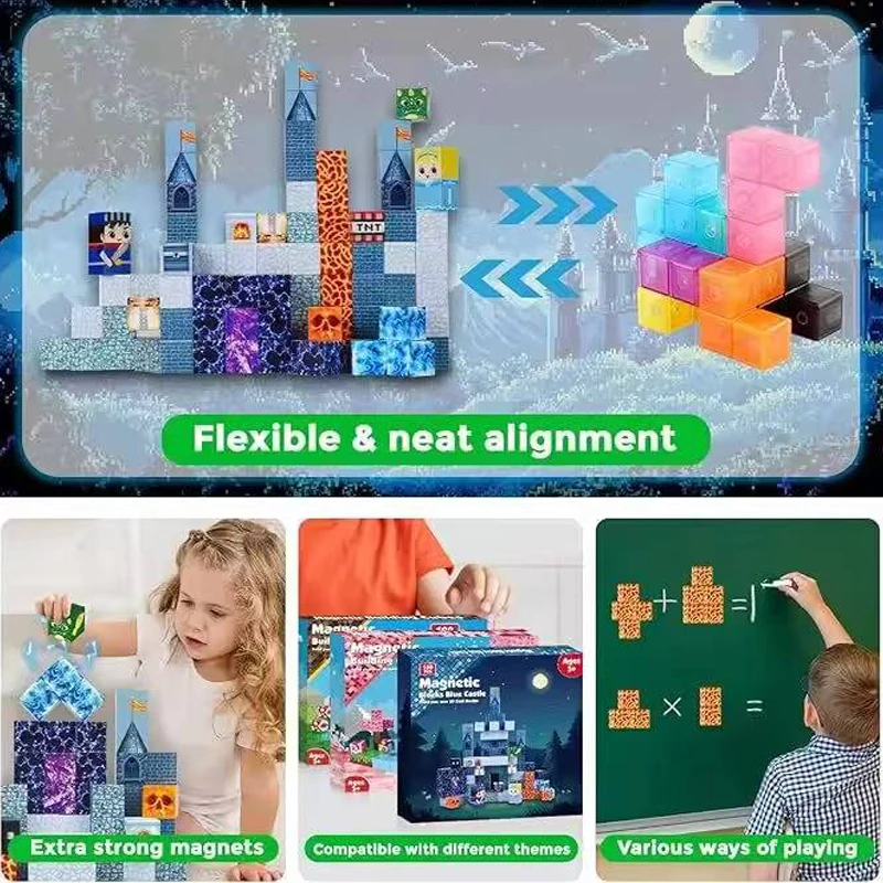 100 SZTUK Edukacyjny Zestaw Klocków DIY Innowacyjne Produkty Puzzle 3D Niebieski Zamek Magnetyczna Magiczna Kostka Klocki Konstrukcyjne Zabawki dla Dzieci