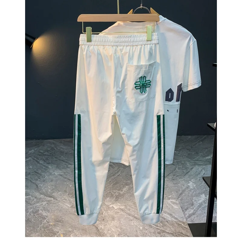 

2025 New Ice Silk Casual Pants for Men's Summer, Thin, Sports Trendy, Light Luxury, High End Embroidered Quick Drying Pants