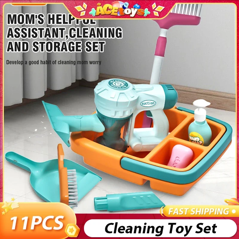 11 pièces/ensemble enfants ensemble de nettoyage fournitures de travaux ménagers Kit avec pelle à poussière balai seau vadrouille ensemble de nettoyage jouer maison jouets pour garçons filles