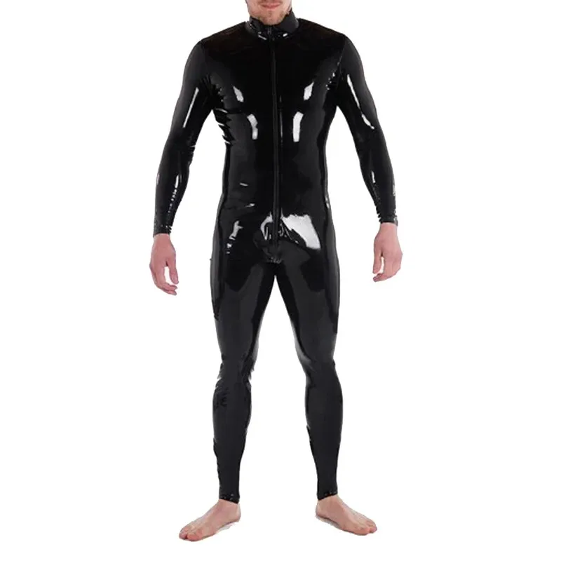 

Sexy Men Latex Catsuit Rubber Fetish Bodysuit with Front Zip Jumpsuit Plus Size Custom Made Handmade