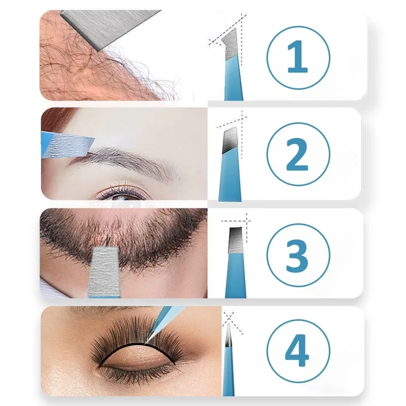 EyebloggTweezer-Pince à épiler colorée, beauté des cheveux, extracteur de poils fins, pinces à sourcils inclinées en acier inoxydable, retrait de maquillage, haute qualité, 2 pièces, 4 pièces