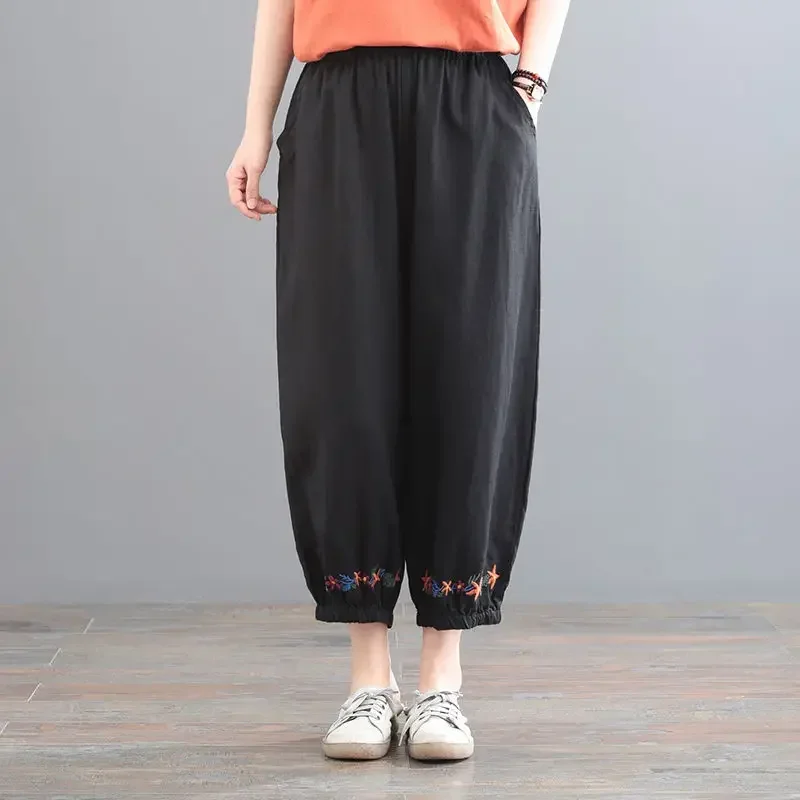 

Casual Fashion Cotton Solid Color Flat Ankle Length Harem Pants Summer Comfortable Loose Straight Women's Clothing 2024 Z142