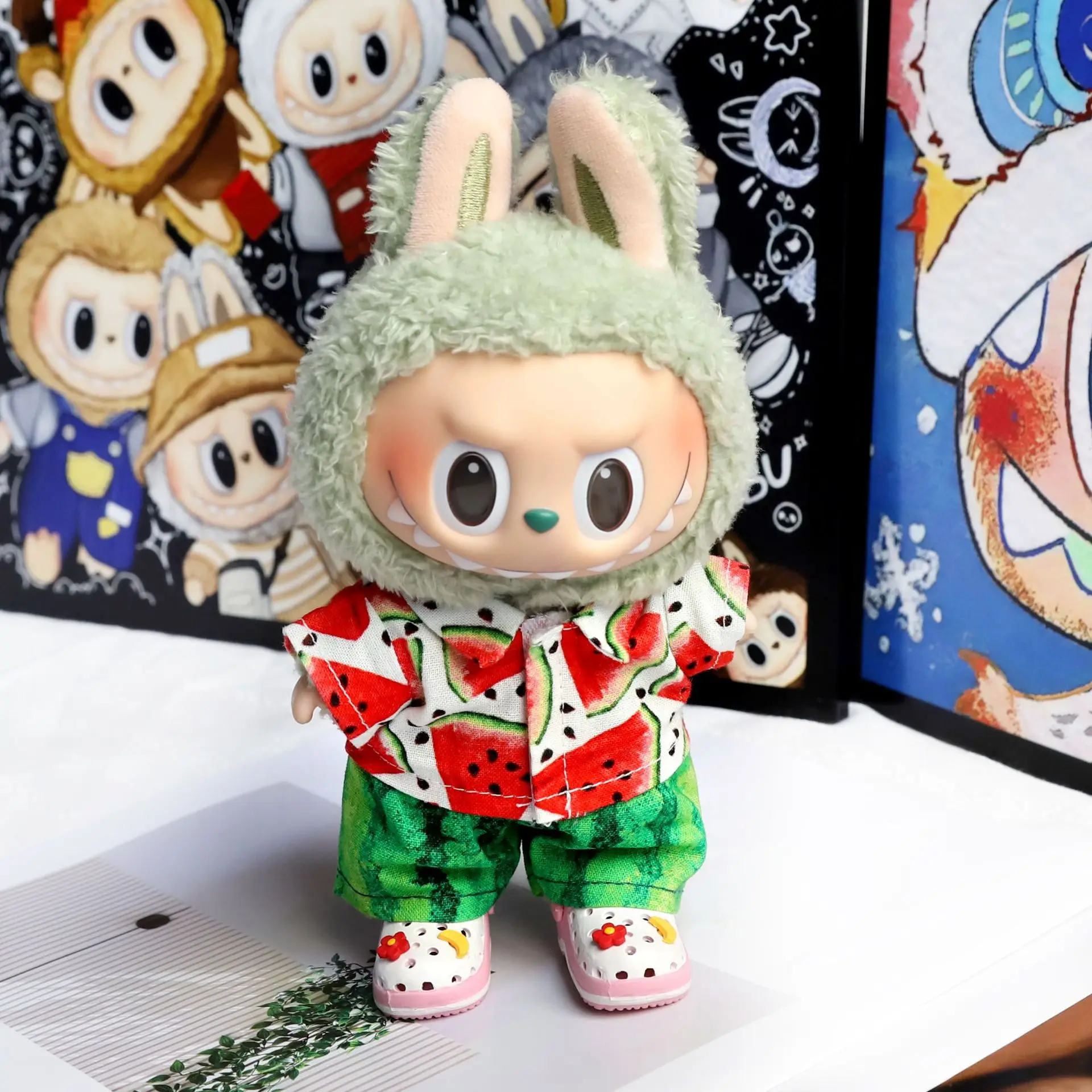 

[No doll]For 17cm labubu Cute Vacation style Watermelon set Decoration Little Cloths v1/v2/v3 baby clothes cool sweater doll