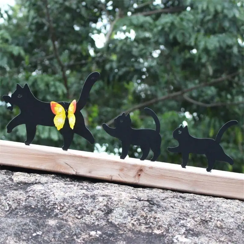  3pcs Metal Cats Garden Stakes Black Silhouettes Outdoor Display Decorative Stakes