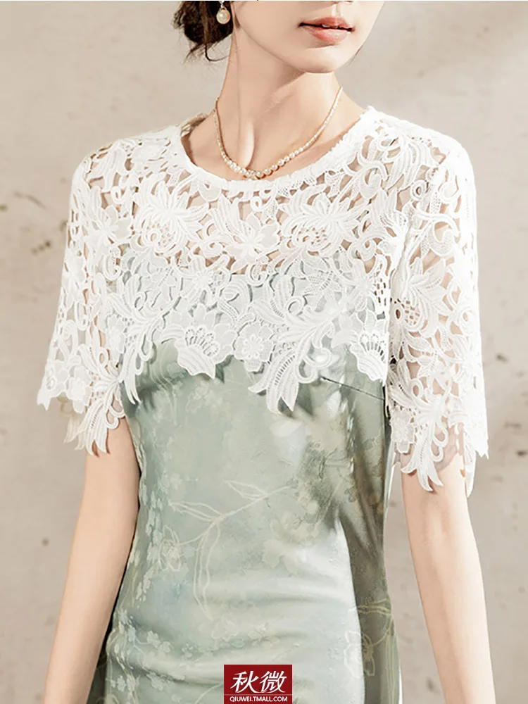 autumn-micro-2026-new-white-lace-collar-short-sleeve-hollow-out-hook-flower-versatile-layering-women's-skirt-casual-style-pur