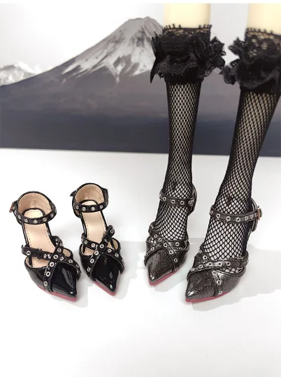 D09-P851 ręcznie robione zabawki dla dzieci 1/4 DFH MSD MDD buty dla lalek bjd czerwono-czarne szpiczaste buty na wysokim obcasie 1 para