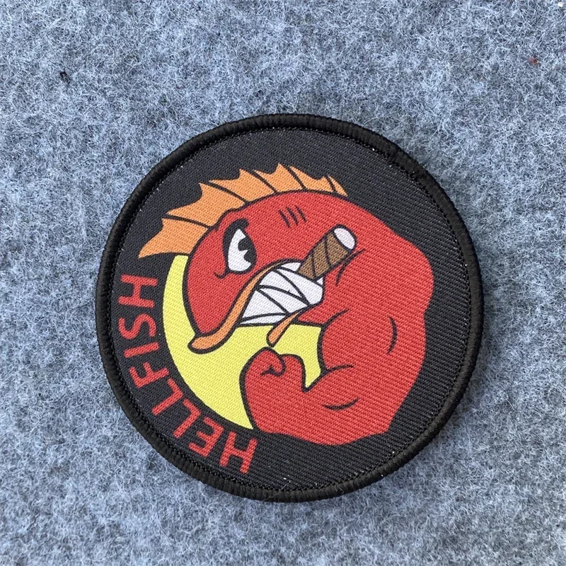Parche táctico Hellfish con gancho y bucle para ropa y mochila