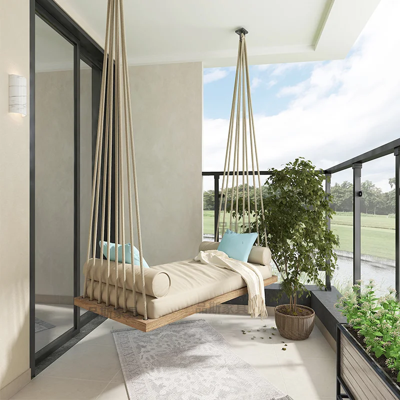

Solid Wood Indoor-Outdoor Rocking Chair Hammock Single Double Elegant Outdoor Swing Hanging Basket for Home Hotel Durable Rattan