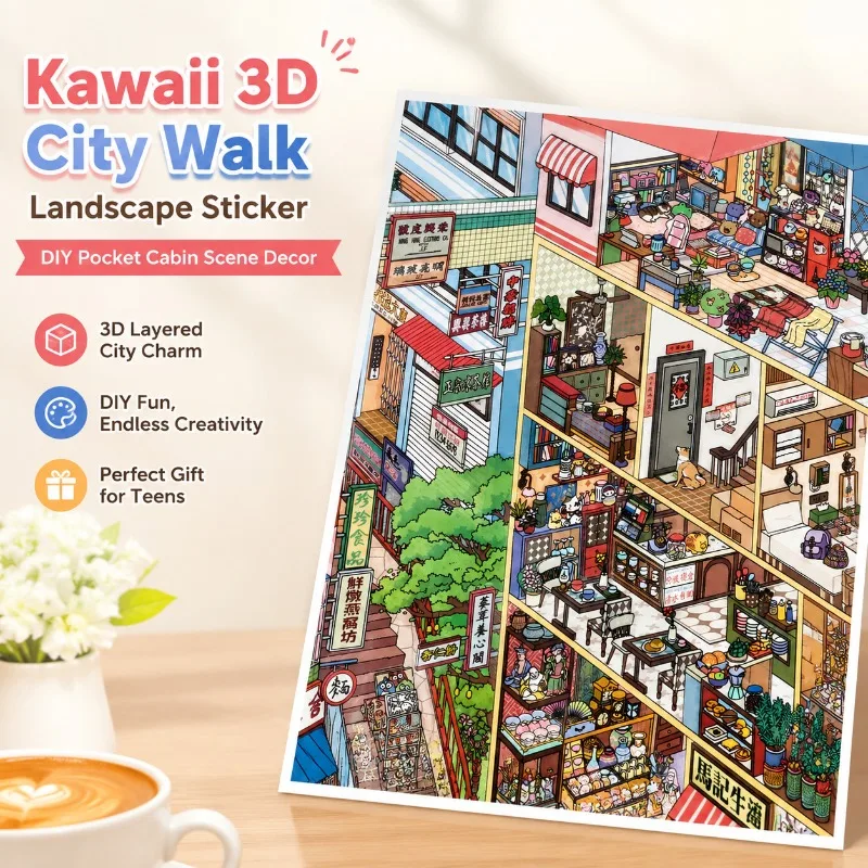 

Infeelme Scenery Building Stickers Business Open Style Triangle Street Hot Spring Town 2.0 Tiny Corner Relaxing DIY Decal