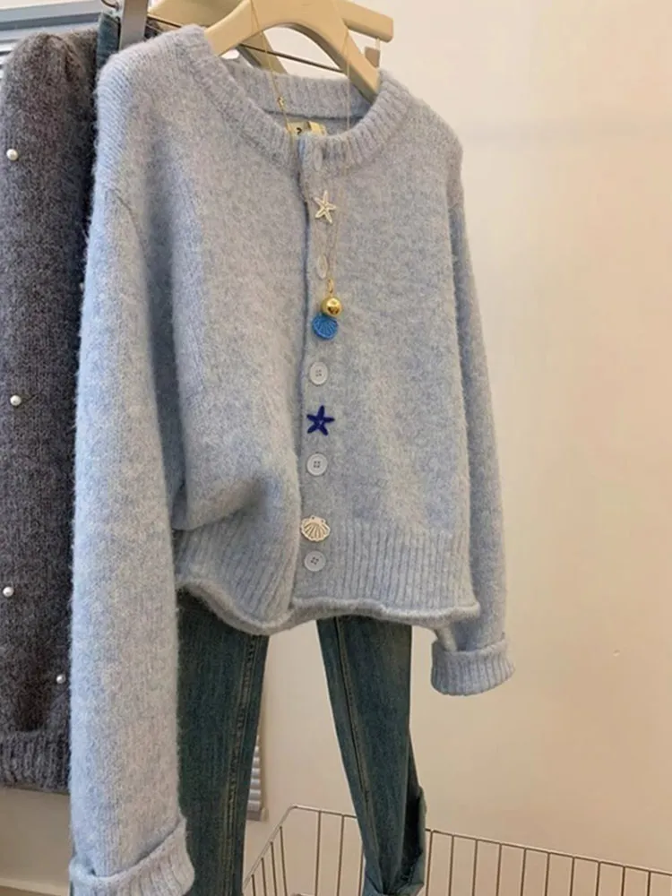 

Soft Cozy Long Sve round Ne Knitted Sweater Casual Faion Loose Cute Outerwear Autumn Winter Top Button up Cardigan