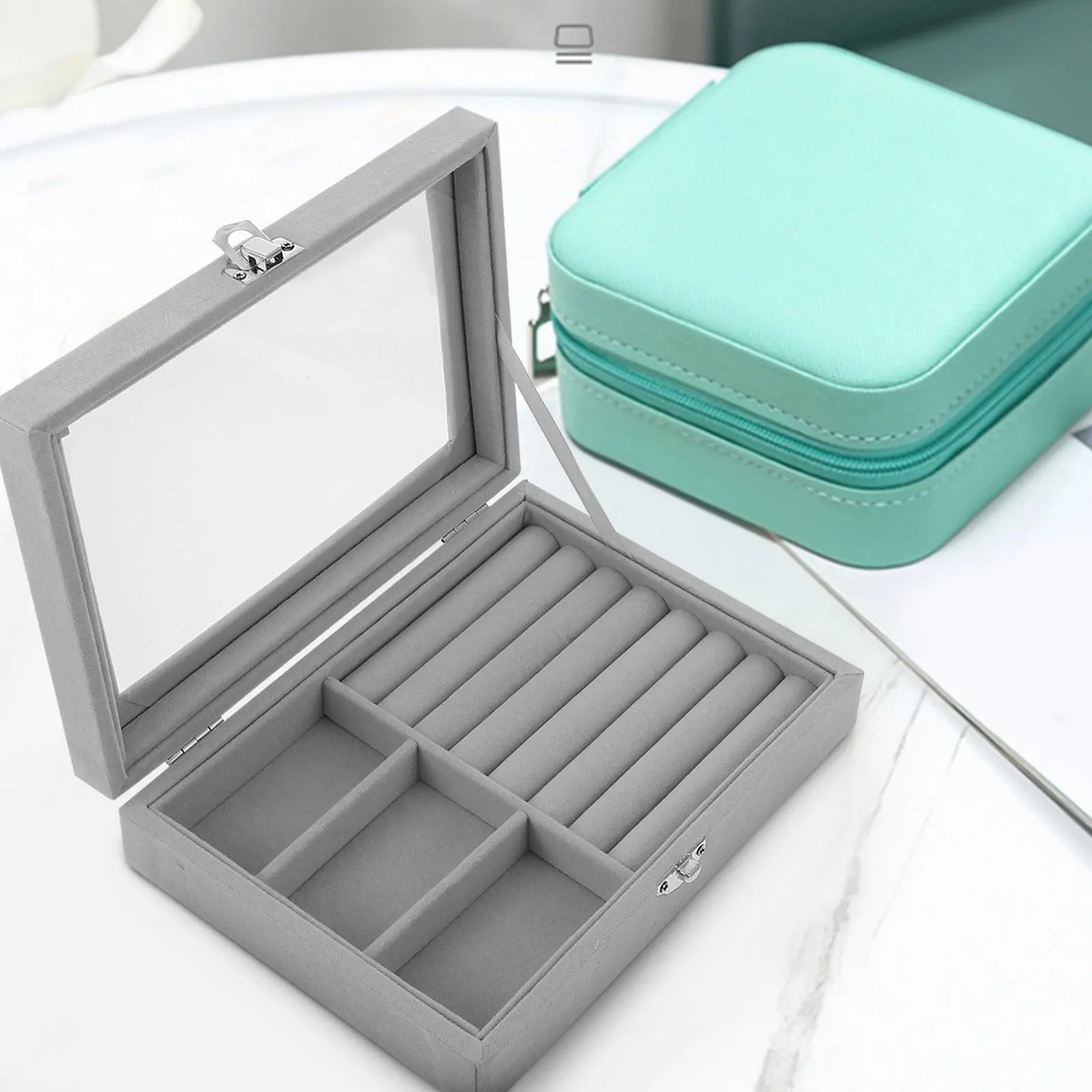 

2Pcs Jewelry Box Portable Durable Storage Organizer for Necklaces Rings Earrings Desktop Organizer Case Jewelry Box