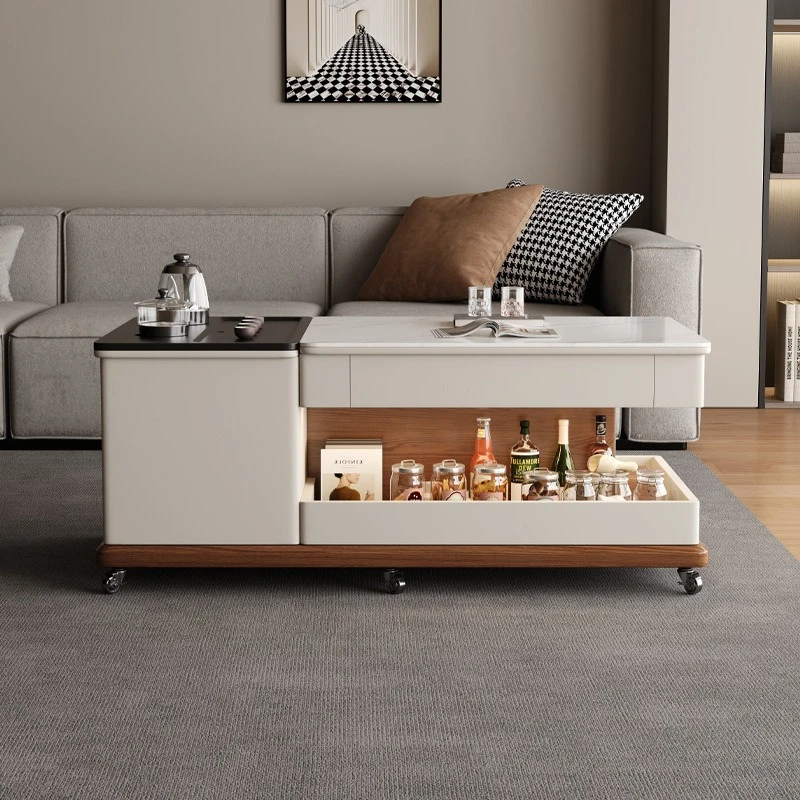 Movable lifting coffee table multi-functional home wheels modern coffee table small storage salontafel living room furniture