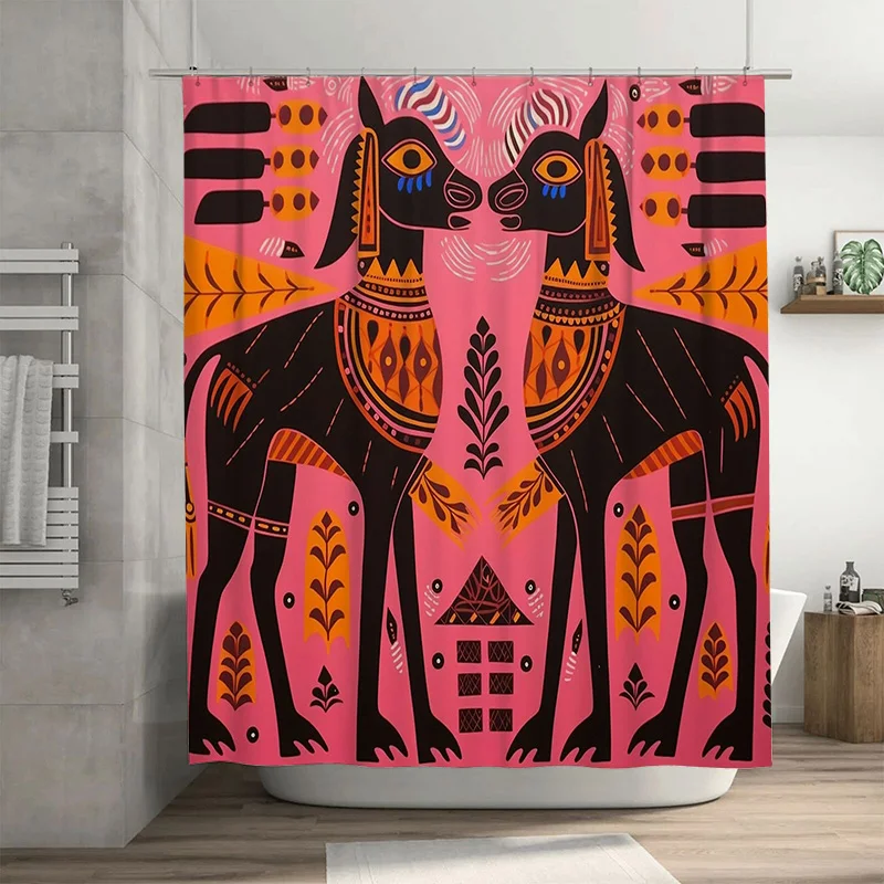 

Colorful Shower Curtain Animal Print Pattern for Bathroom Decor Pink Black Orange Triangular Design Modern Artistic Waterproof B