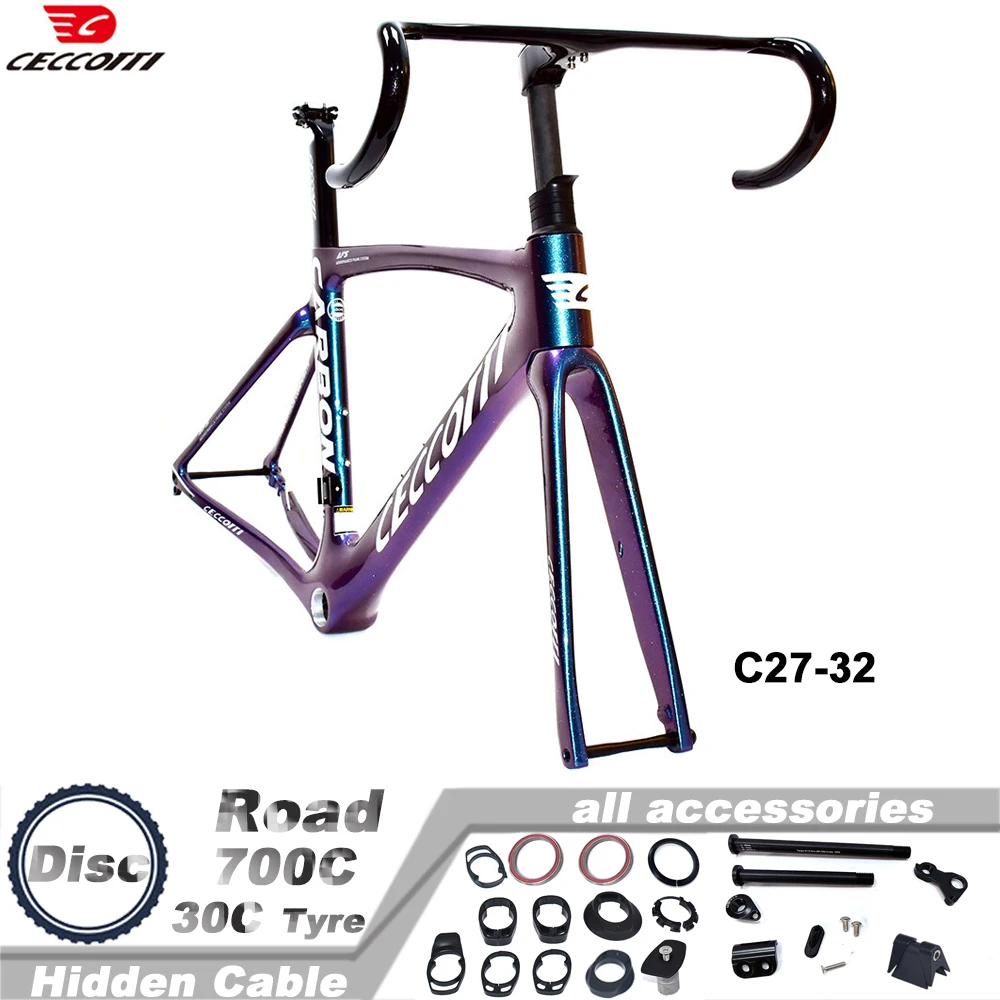 CECCOTTI Brand RF27 Chameleon Color Road Bicycle Frameset Full Hidden Cable Ruting Bike Frame With T47BB And Disc Brake