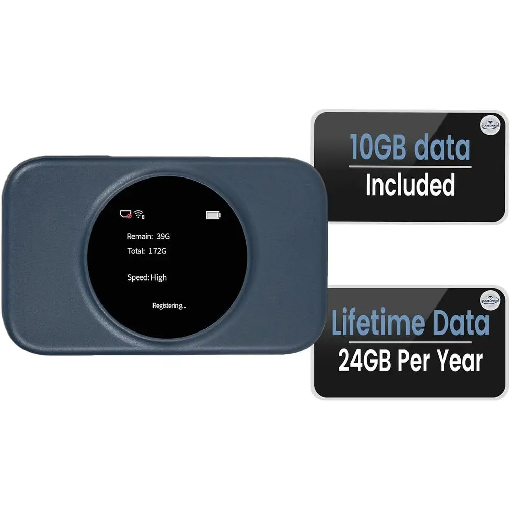 

Portable 4G LTE Travel Router with 10GB USA Data or 30 Days, No SIM Needed, Supports 8 Devices