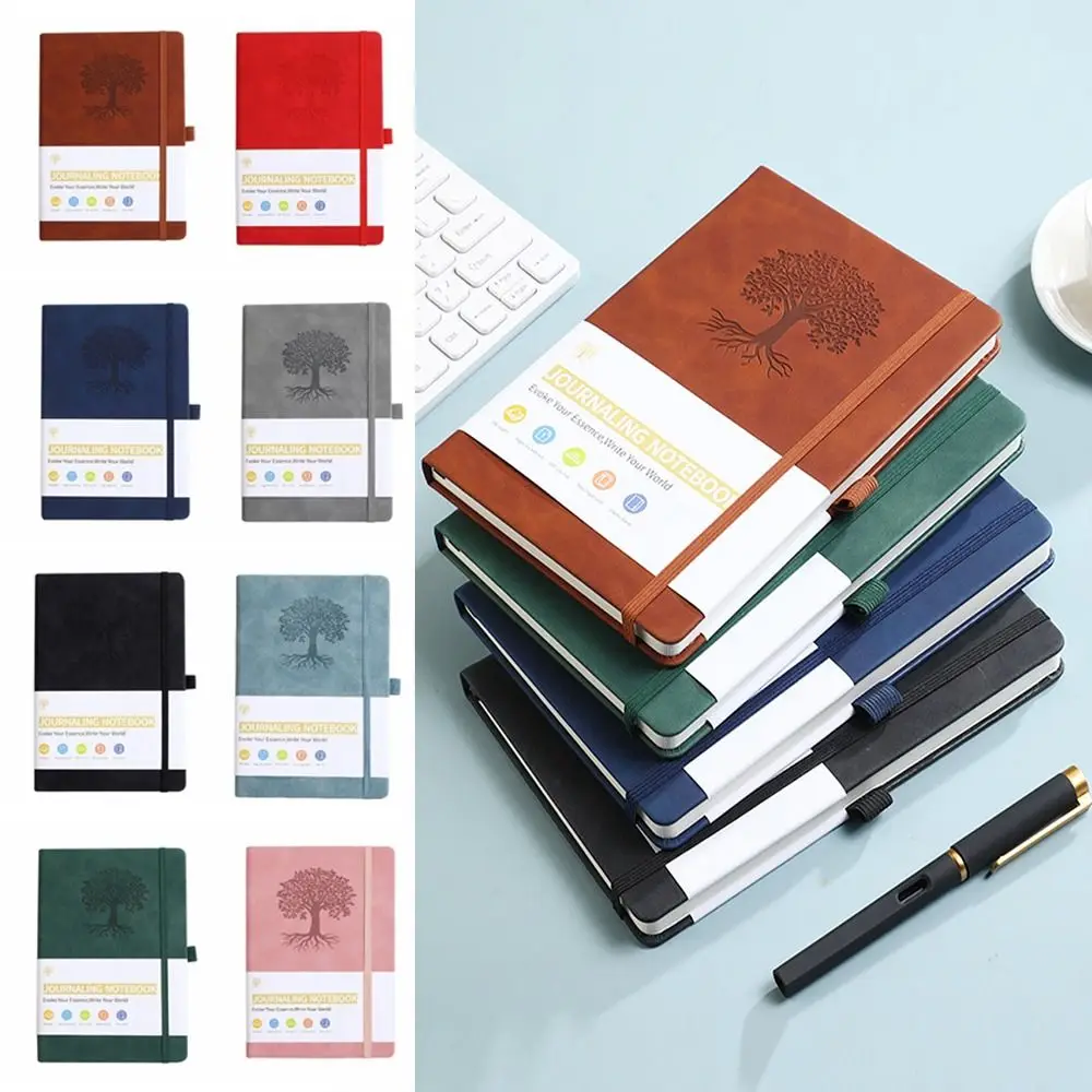 Simple Journal Notebook with Elastic Strap Solid Color A5 Pocket Notepad PU Leather Thickened Business Notebook Office Supplies