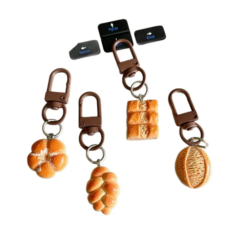 Mini Simulation Bread Key Chains Cute Resin Pastry Food Pendant Decorative Key Ring Kawaii Backpack Small Gift for Food Lovers