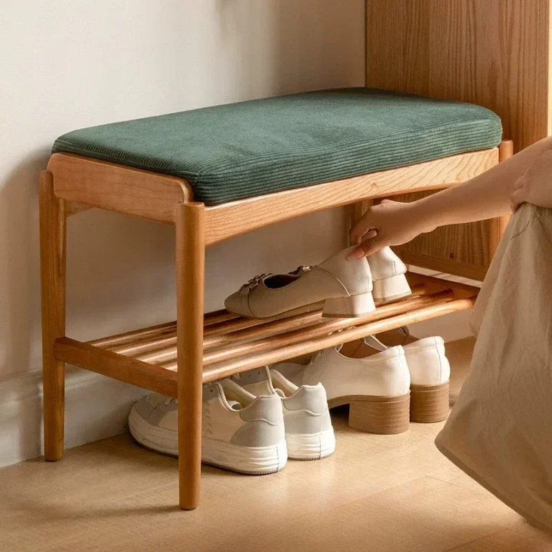 Nordic Beech Double Layer Shoe Stool Comfortable Soft Bag Shoe Cabinet Versatile Hallway Bench for Home Entryway New Arrivals