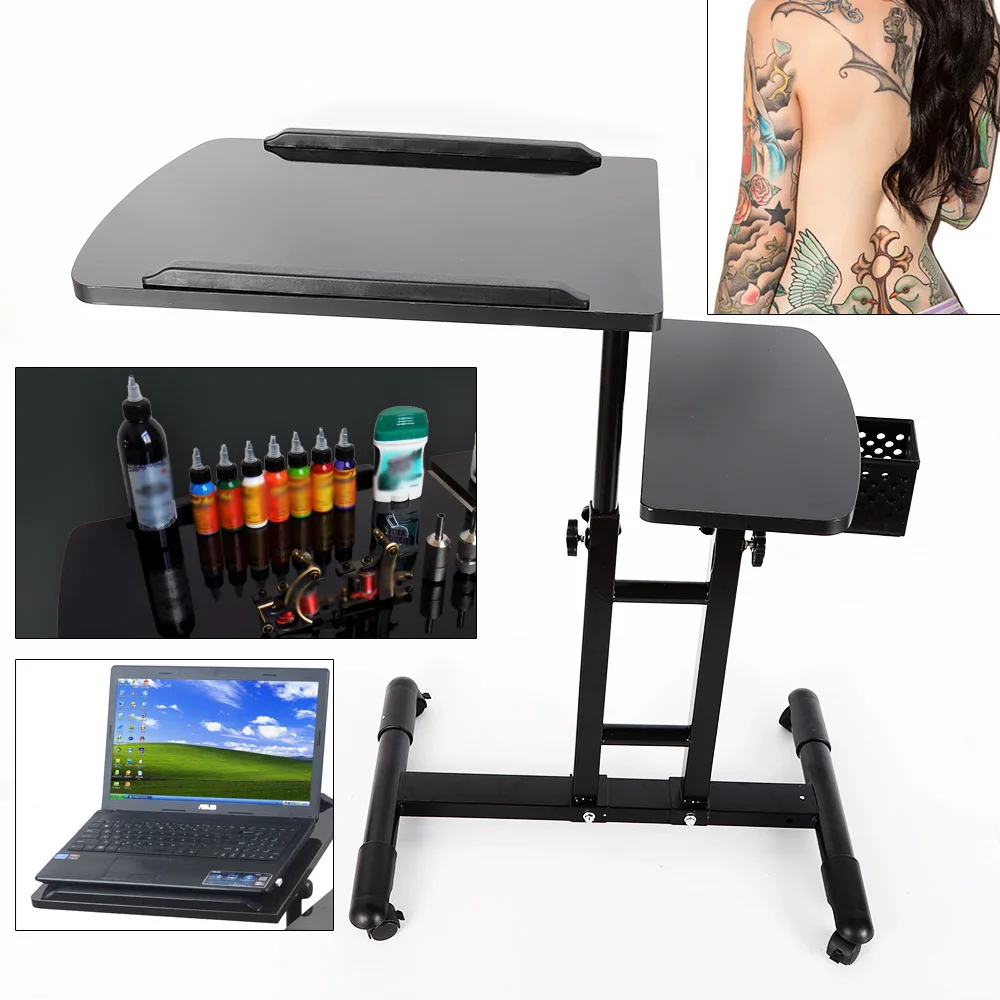 Mobile Tattoo Workbench Stand Angle Height Adjustable Tattoo Workstation Portable Laptop Desk Salon Studio Tattoo Arm Rest Stand