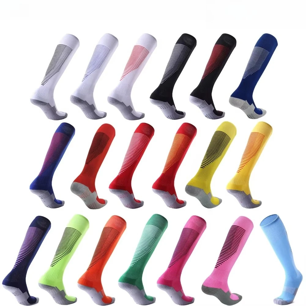 

Мужские и женские футбольные носки для бега, футбольные носки в полоску для подростков, детские спортивные носки выше икры для бейсбола, регби