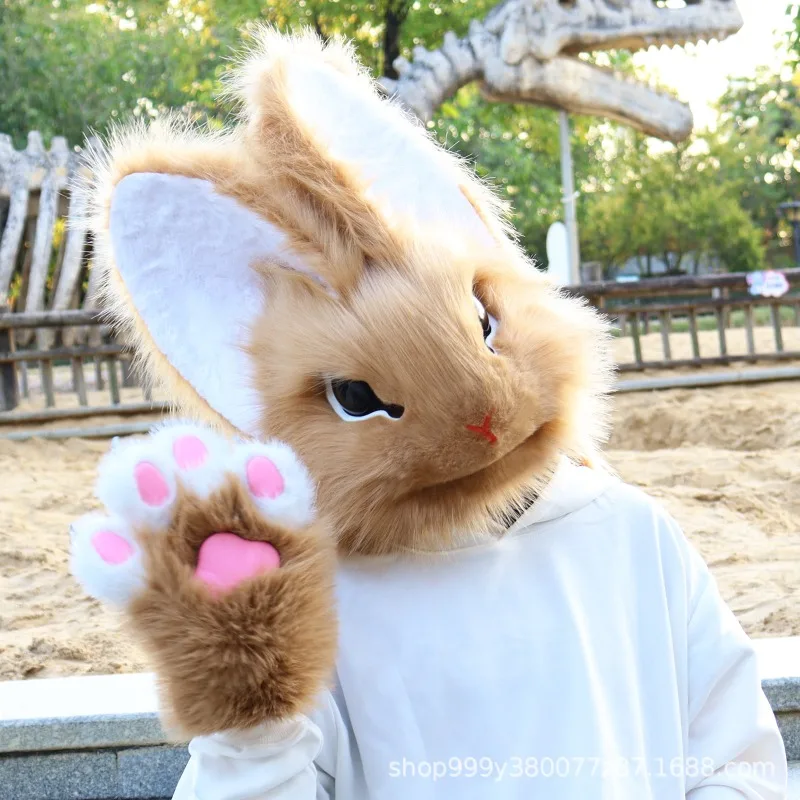 أرنب رئيس رقيق Kigurumi Fursuits قناع الحيوان تأثيري حلي لطيف القط رئيس هالوين زي رئيس كيمونو الأداء الدعائم