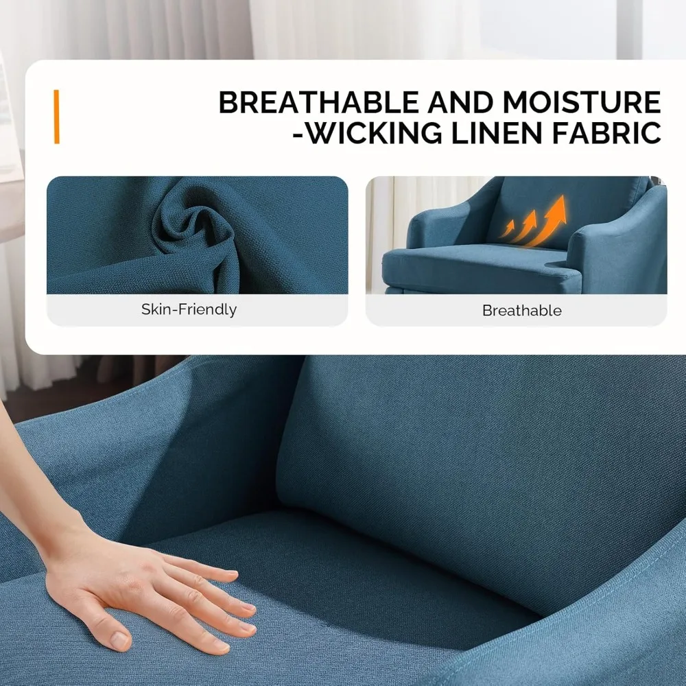 كرسي من قماش الكتان باللون الأزرق الداكن، كرسي بذراعين منجد حديث، كرسي أريكة مريح أثاث غرفة المعيشة وغرفة النوم لـ Apar