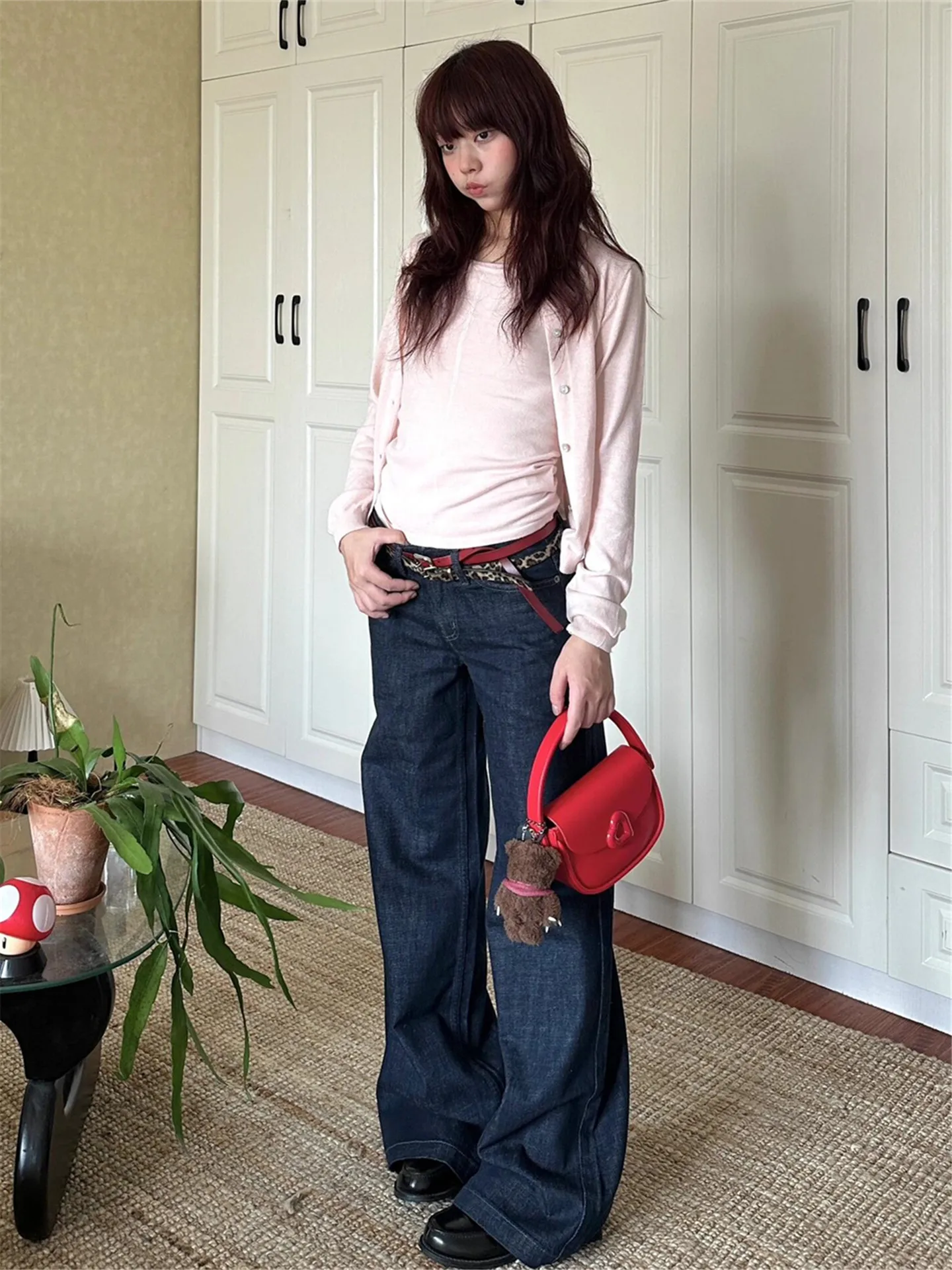 

American High Street Design Low Waist Straight Leg Jeans Women's Autumn Winter Loose Slimming Tall Extended Wide Leg Pants