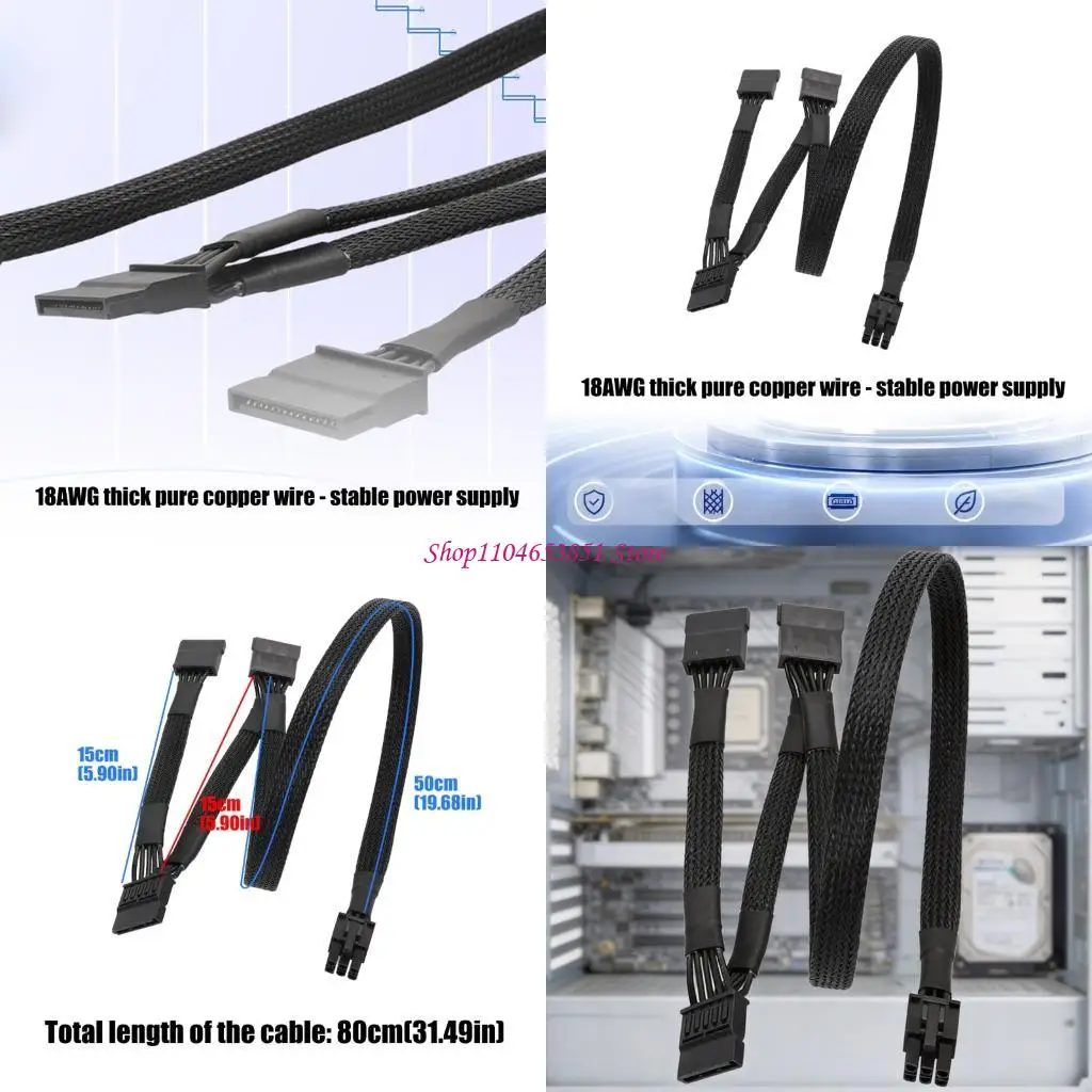 Flexible 80Cm 6Pin to Triple SATAs Power Supply Extension Cable for Efficient Upgrades