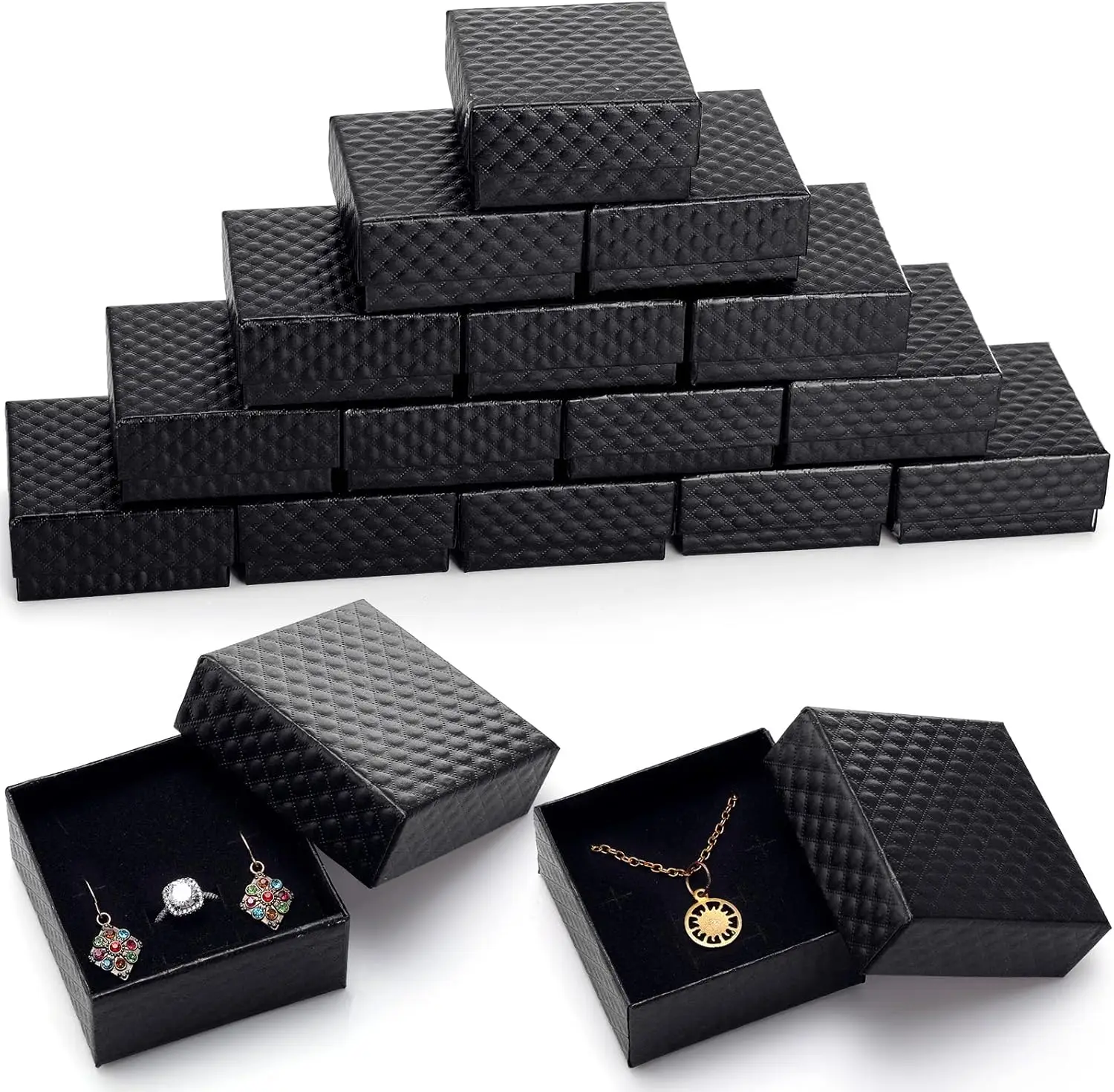 

24 Pcs Christmas Jewelry Gift Boxes, 3 x 3 x 1.4 Inches Small Gift Boxes Bulk, Jewelry Display Case for Present(Black)