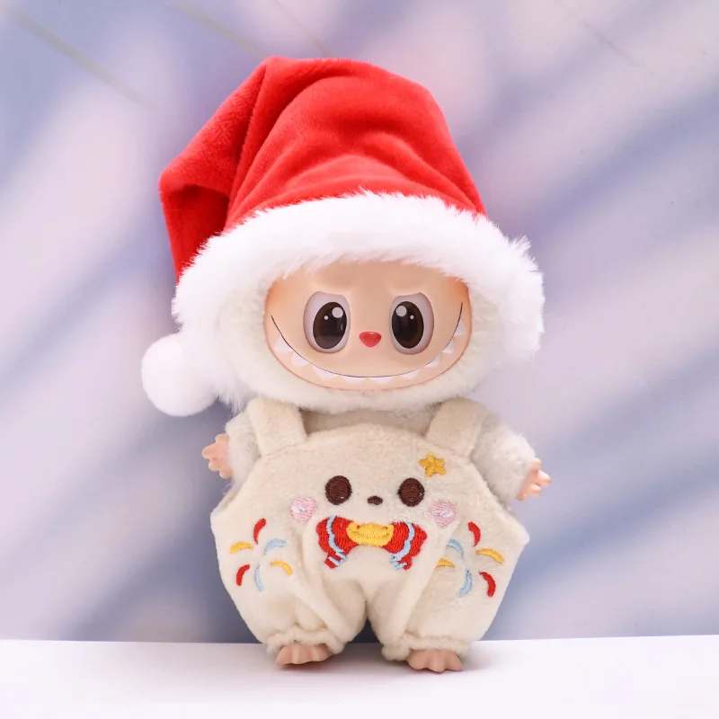 Ubranka dla lalek Labubu V1 V2 V3, ozdoby, stroje świąteczne, czapki świętego Mikołaja, ogrodniczki, przebrania, akcesoria dla lalek.