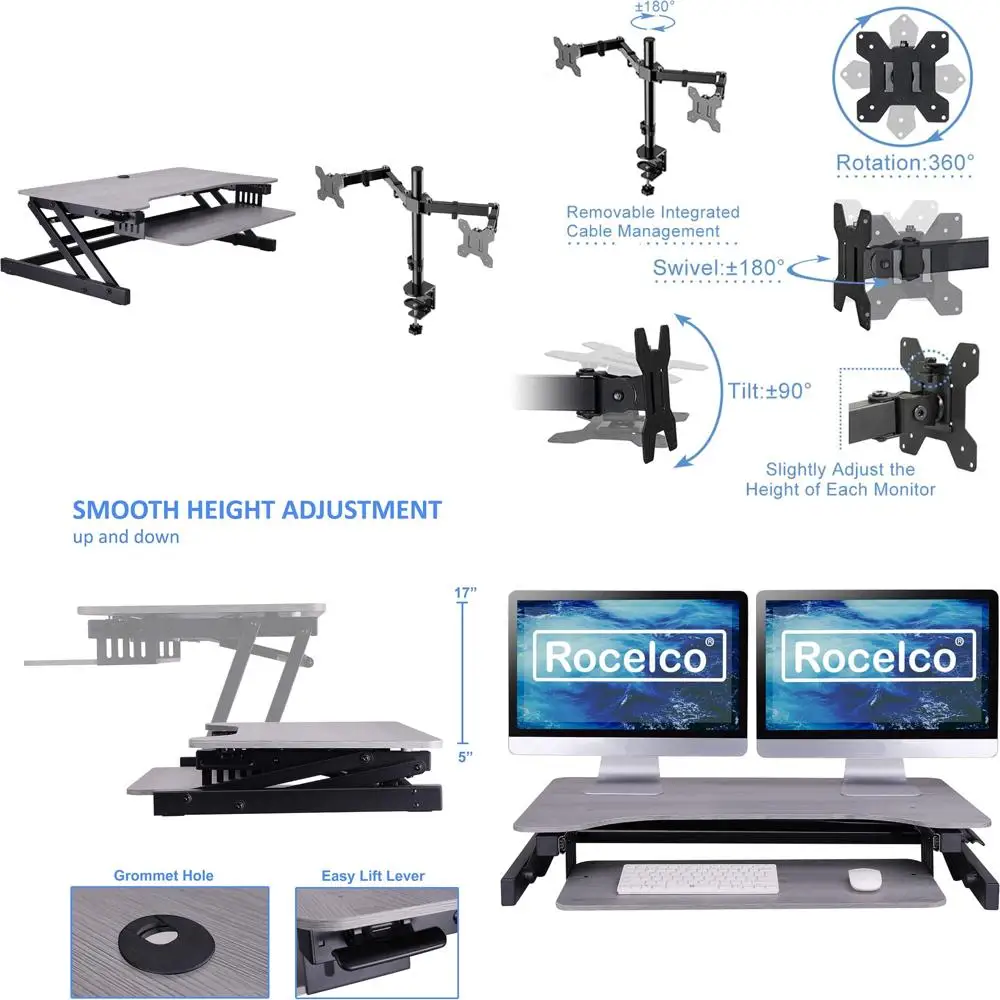 Height Adjustable Desk Converter with Dual Monitor Stand and Retractable Keyboard Tray for Optimal Ergonomics and Comfort