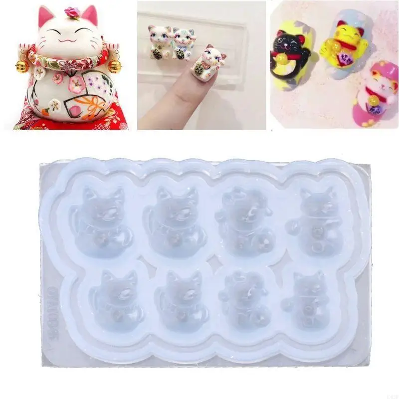 

K43F Creative Animal Epoxy Mold Fortunes Cats Silicone Molds for New Year Decors Lucky Cats Silicone Mold 8 Cavity Mould