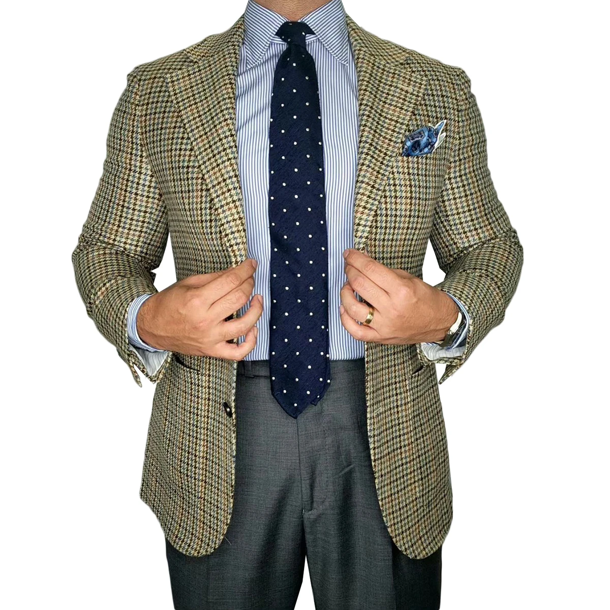 Terno Slim Fit Houndstooth para homens, casaco de lapela, desgaste do noivo, blazer de escritório, jaqueta só soco, outono e inverno