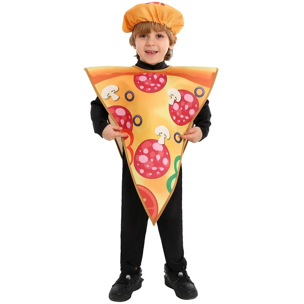 Boys Girls Kids New Halloween Food Costumes Pizza Cosplay Outfit Children's School Stage Performance Jumpsuit