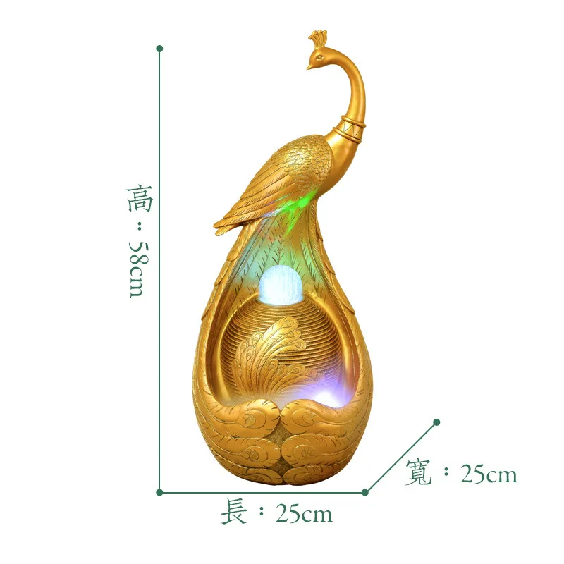 Fountain water ornament European peacock living room floor water feature
