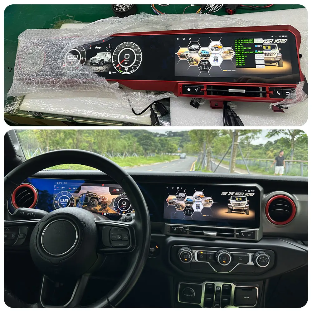 12.3inch Dual Screen Android 12 Car DVD Player GPS Navigation FM Transmitter DSP Jeep Wrangler JL 2018-2023 Touchscreen TV